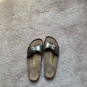 Ladies chocolate patent sandal . Never worn , new